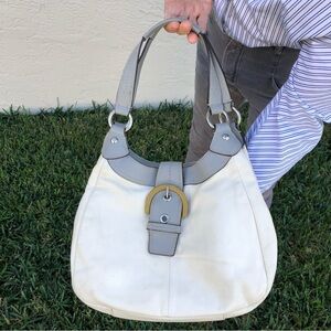 Coach Soho Lynn Hobo Buckle Shoulder Bag Cream & Gray F17219, Soft Ivory Leather
